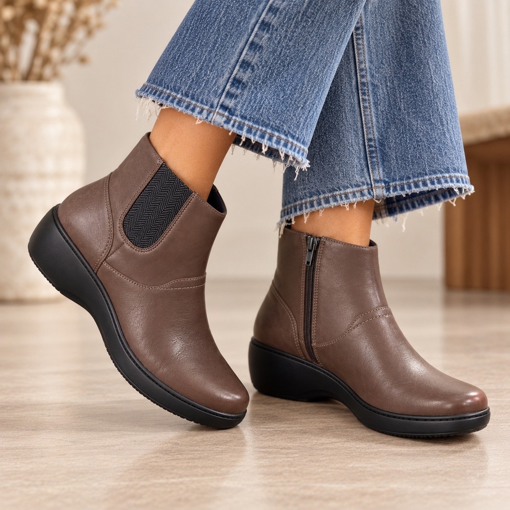 Clarks Collection Delana Joleen Leather Ankle Boots Brown Wedge Women 10 M